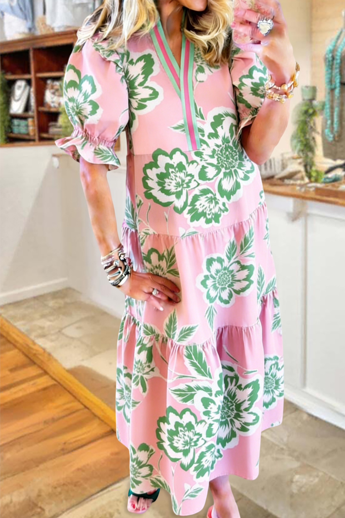 Sweet Floral V-Neck Maxi Dress