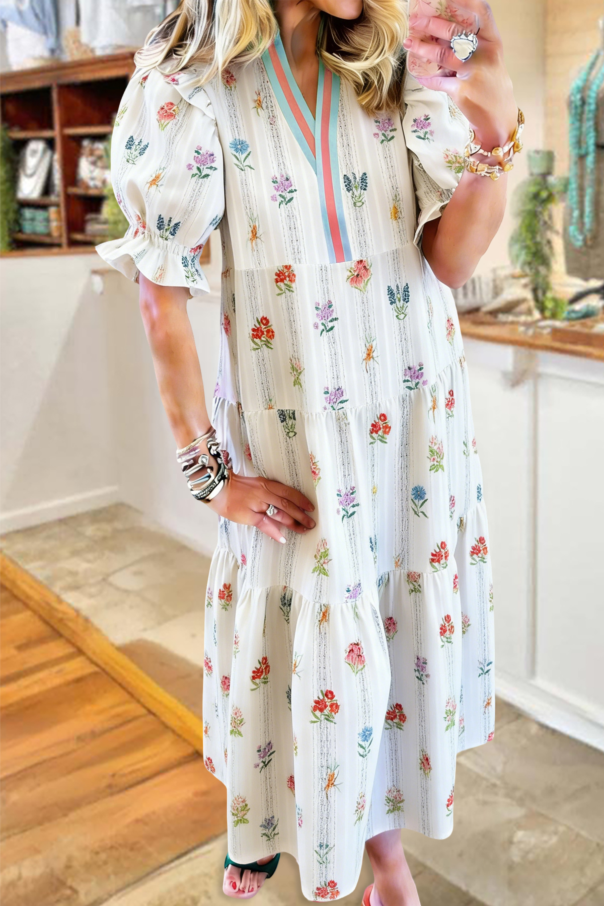 Ditsy Floral V-Neck Maxi Dress