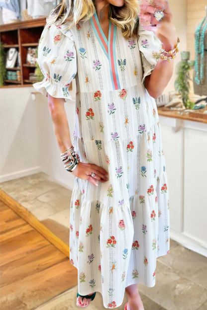Ditsy Floral V-Neck Maxi Dress