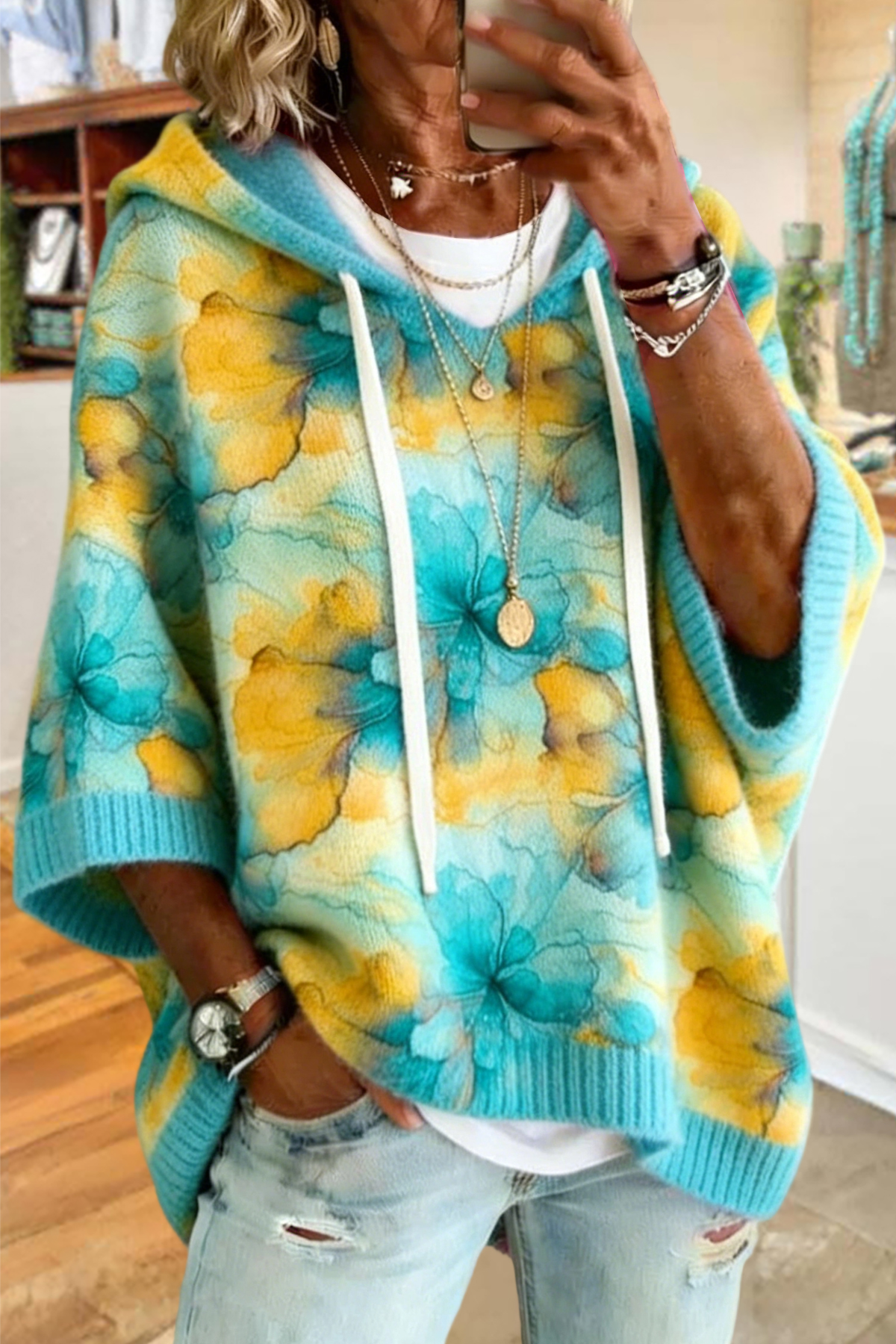 Abstract Floral Hooded Sweater