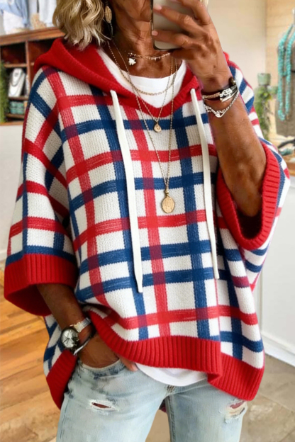 USA Plaid Print Hooded Sweater
