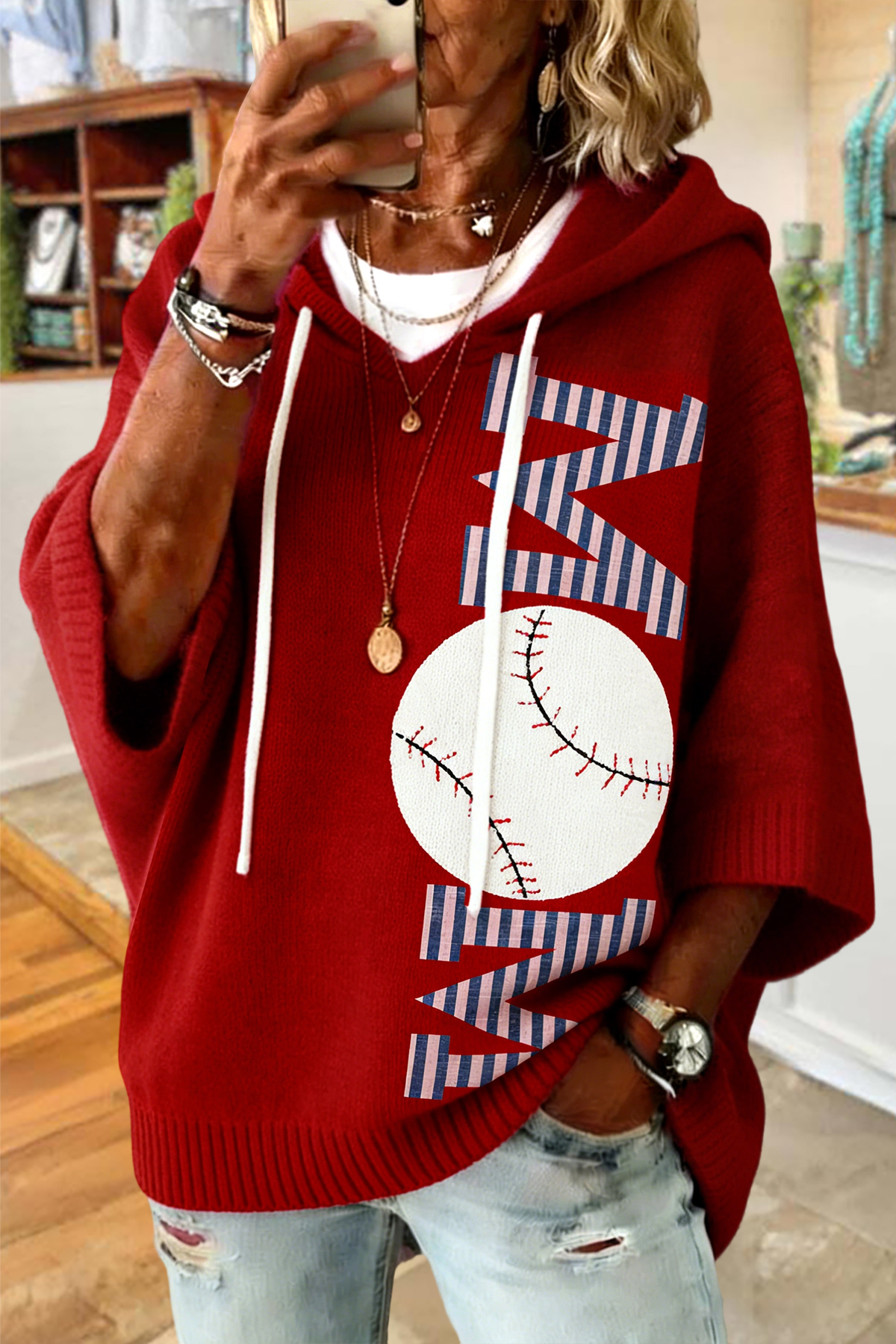 Baseball Game Day Mom Hooded Sweater