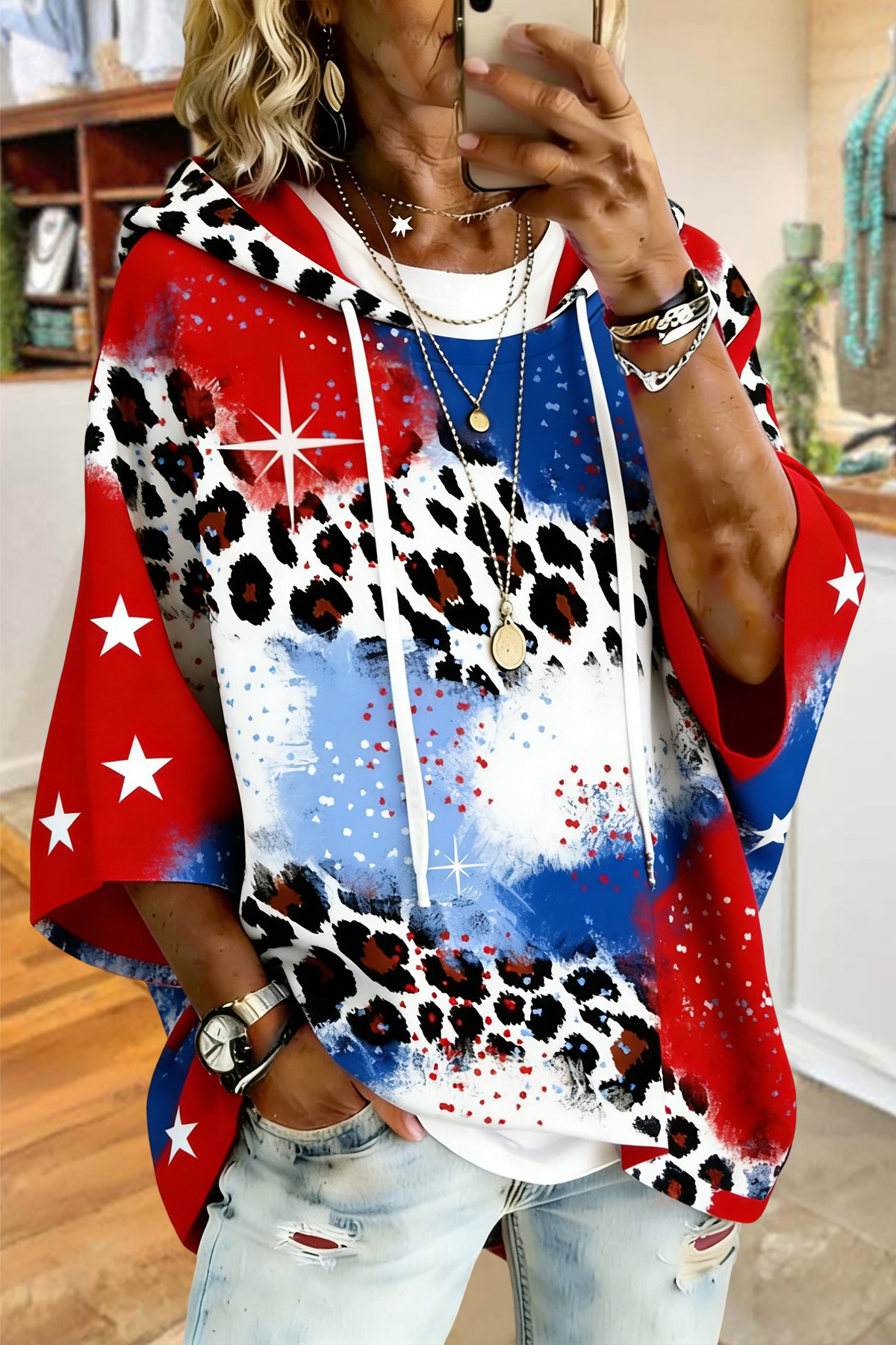 USA Leopard Star Print Hoodie