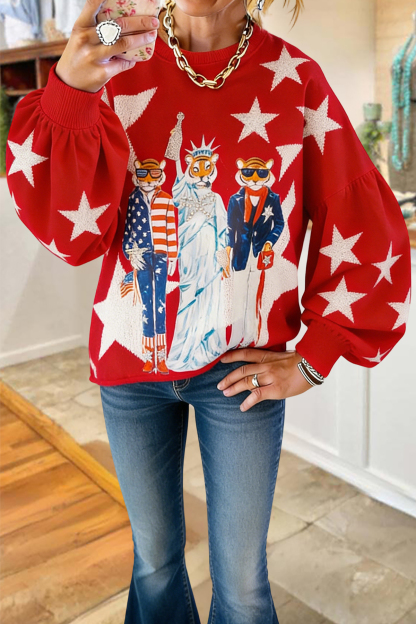 USA Star Tigers Print Sweatshirt