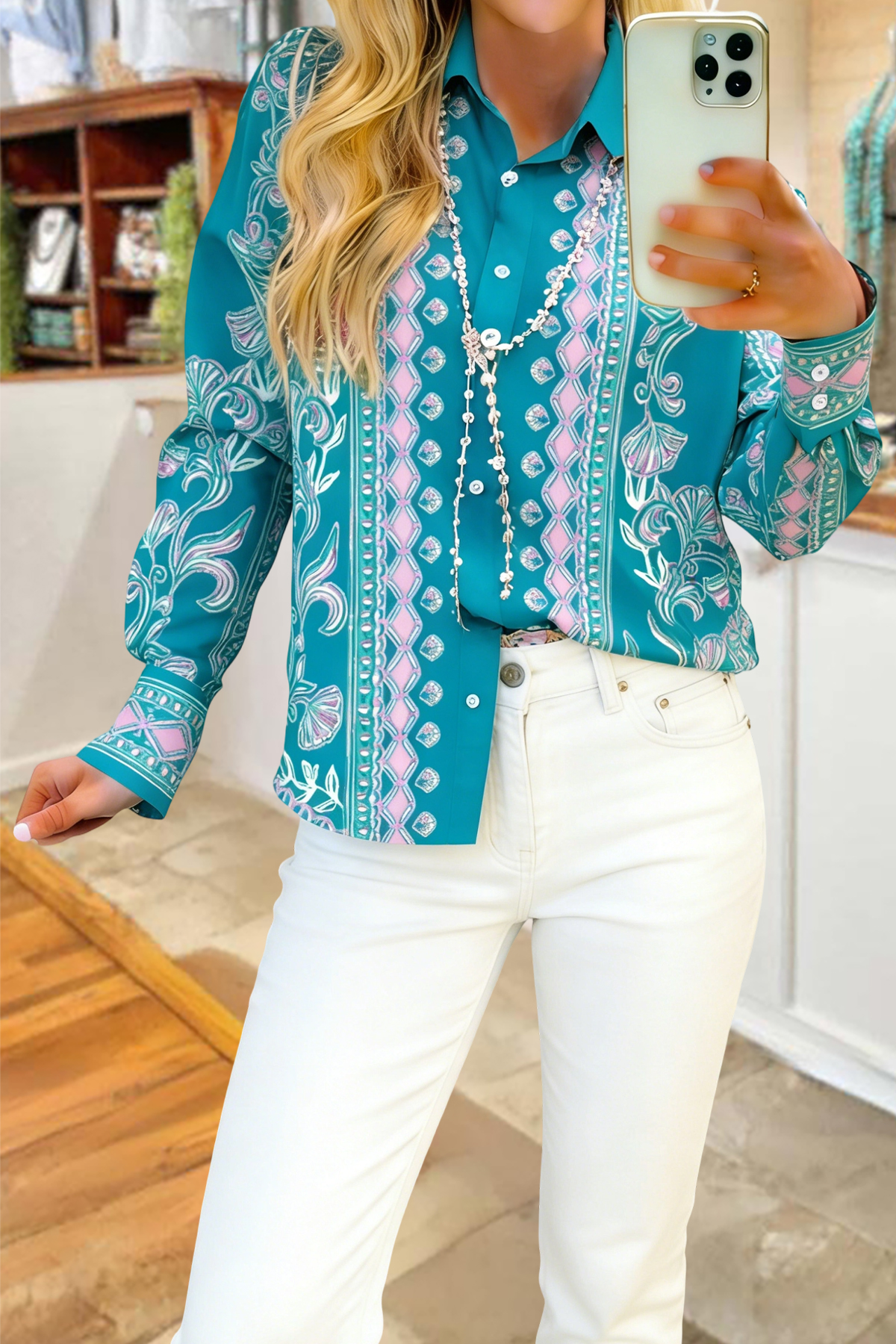 Vintage Boho Print Long Sleeve Shirt