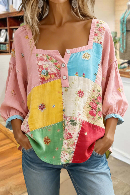 Floral Print Square Neck Blouse