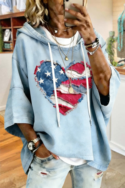 USA Star Stripes Heart Print Hoodie