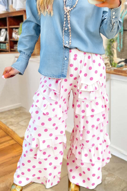 Sweet Polka Dot Print Ruffle Pants