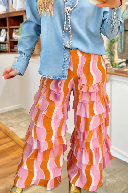Abstract Print Ruffle Pants