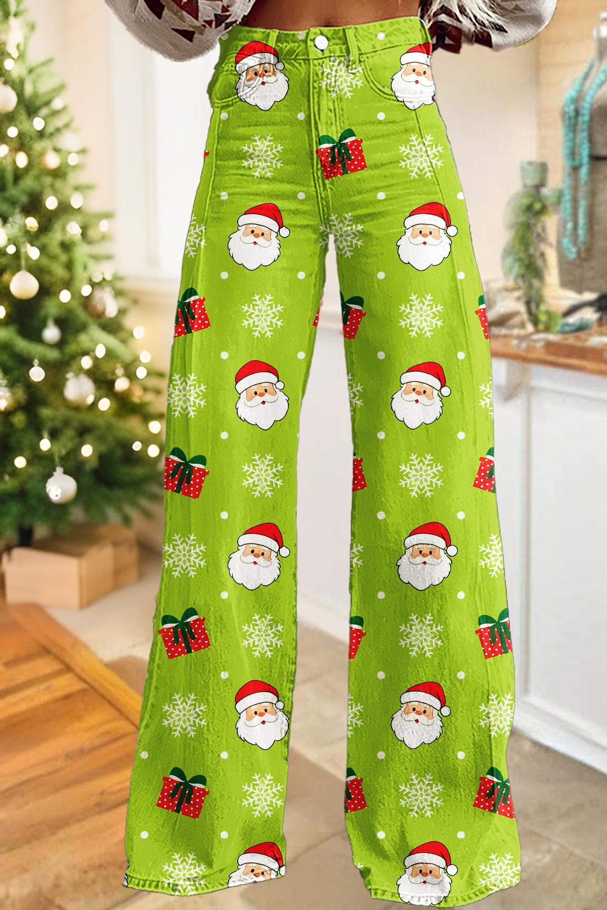 Classic Christmas Santa Claus Wide-Leg Pants