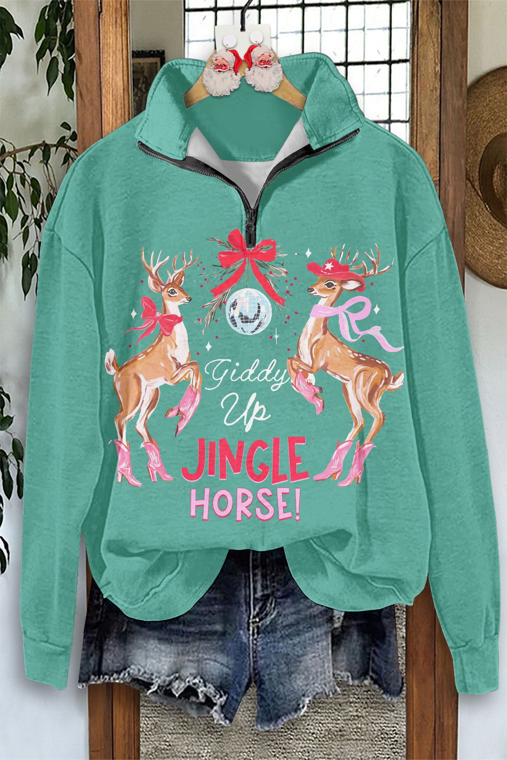 Cute Giddy Up Jingle Horse Zip-Up Sweatshirt