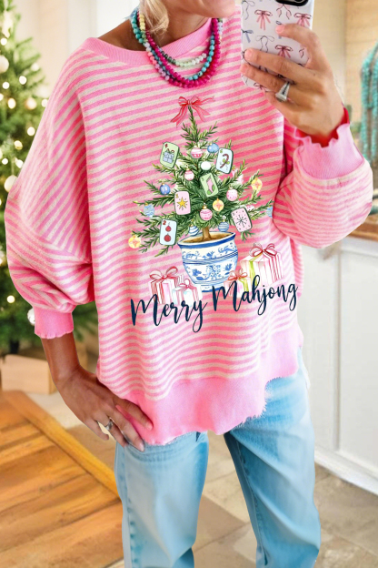 Christmas Tree Mahjong Striped Sweatshirt