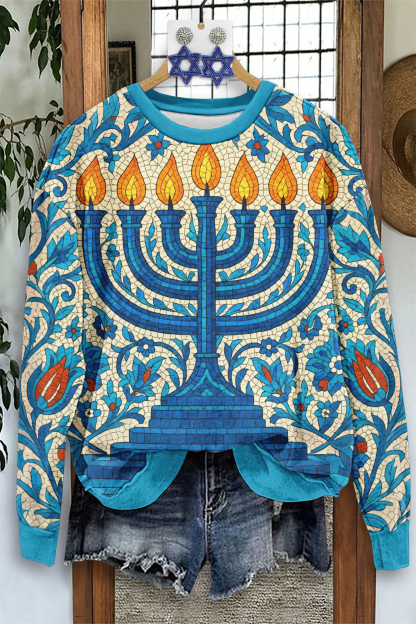 Classic Hanukkah Floral Print Sweatshirt