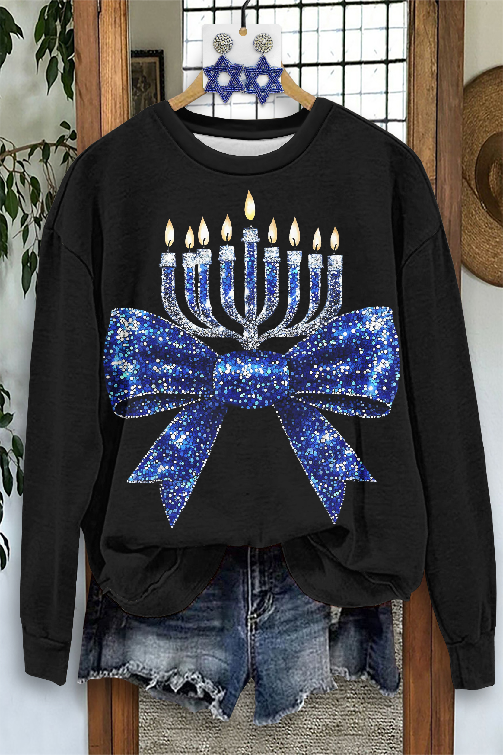 Classic Hanukkah Bow Print Sweatshirt