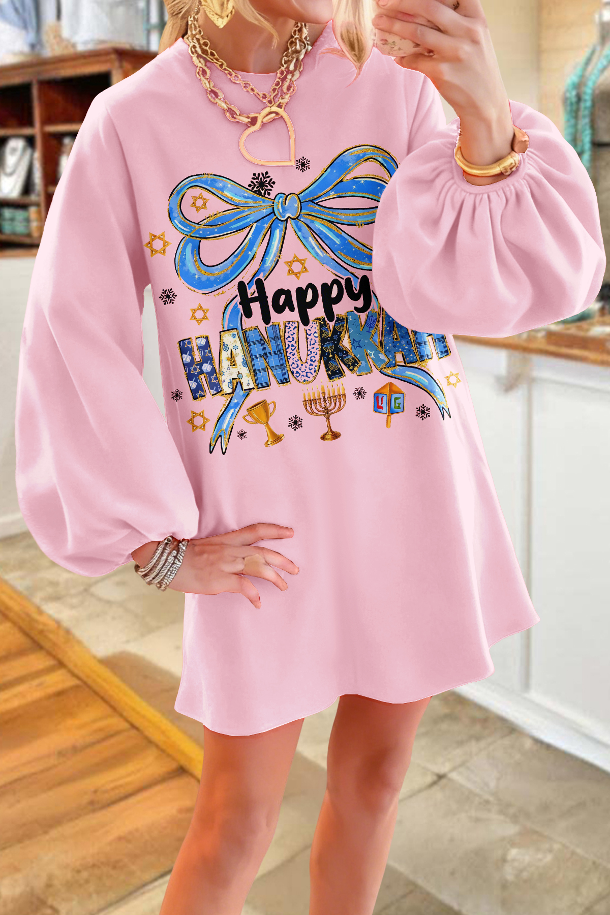 Hanukkah Bow Sweatshirt Dress