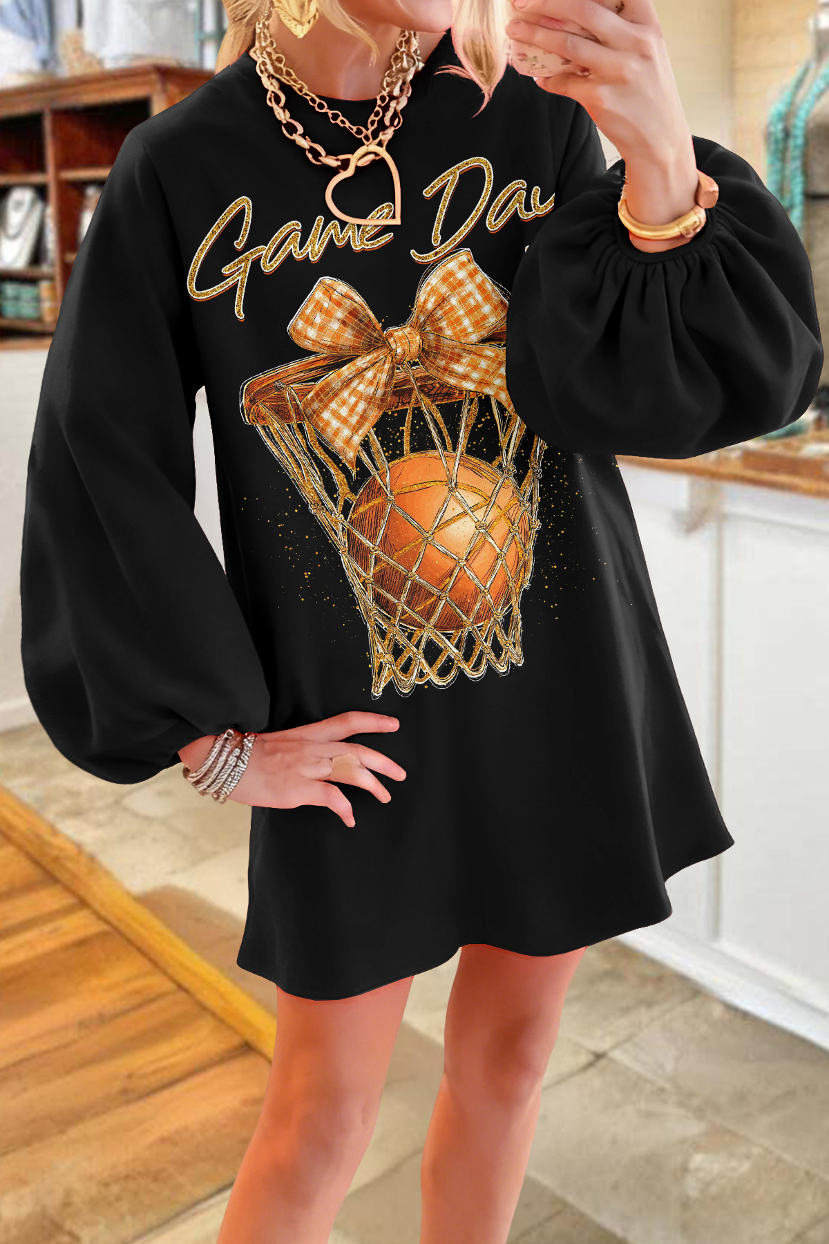 Classic Basketball Game Day Bow Sweatshirt Dress