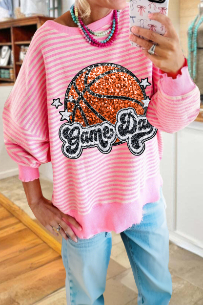 Basketball Game Day Striped Sweatshirt