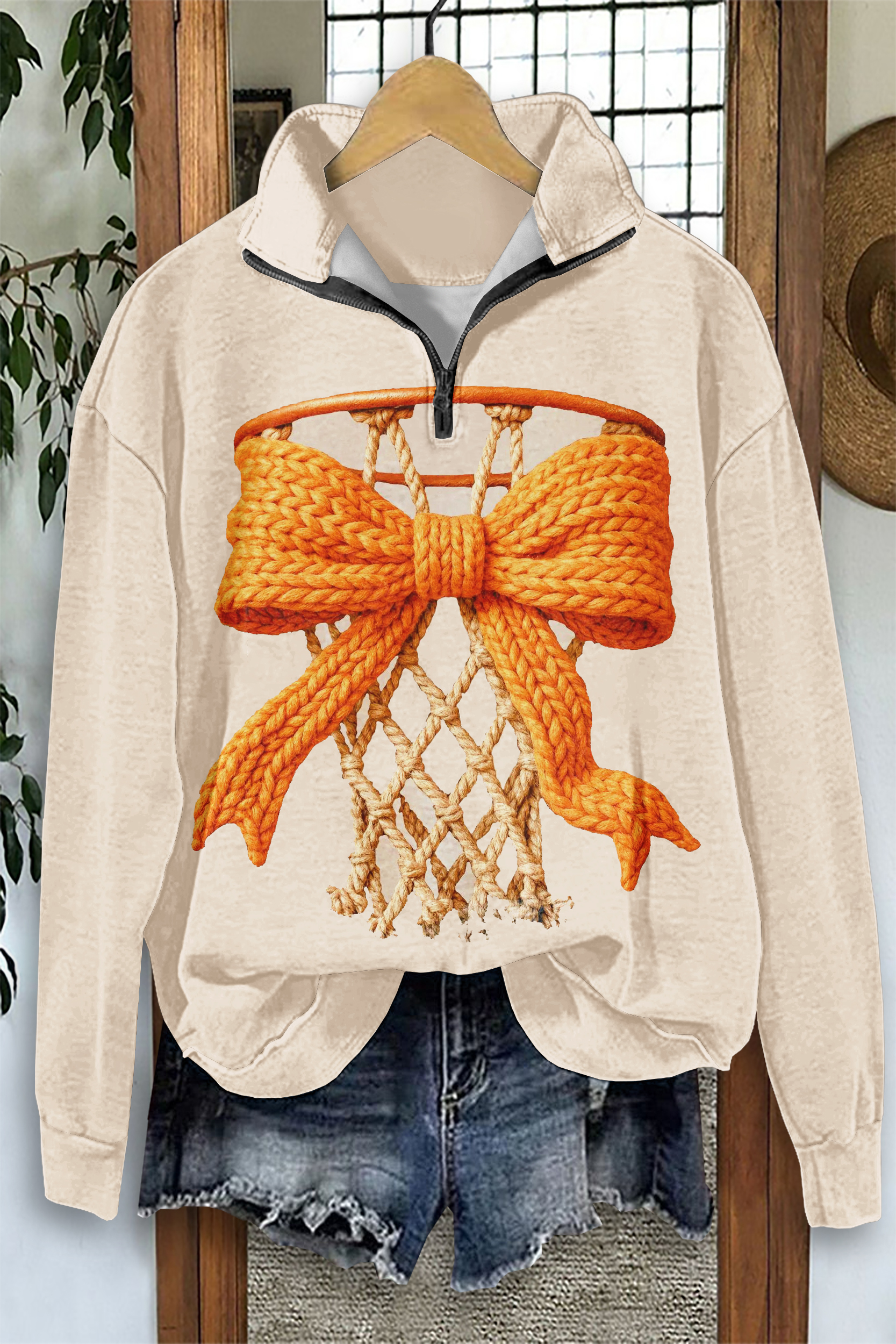 Classic Basketball Game Day Zip-Up Sweatshirt