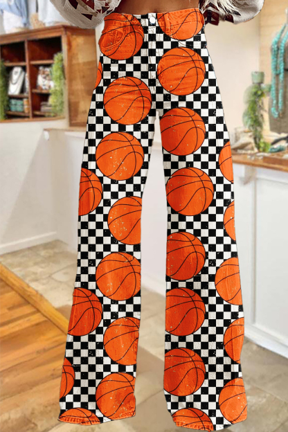 Basketball Game Day Checkered Wide-Leg Pants