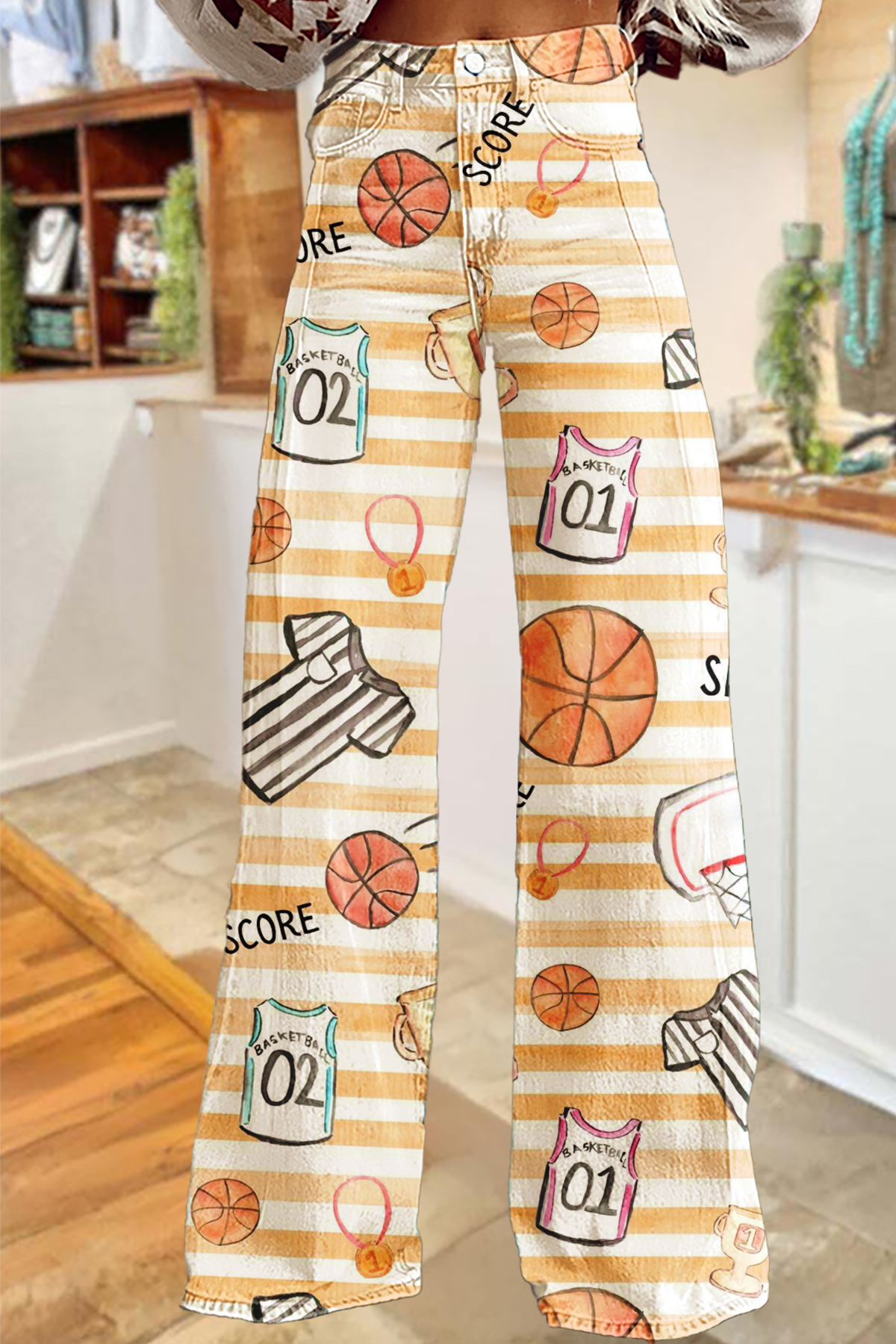 Basketball Game Day Striped Wide-Leg Pants