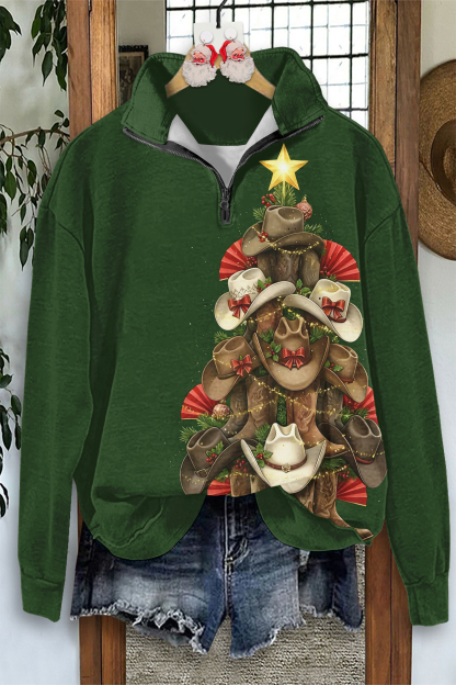 Western Christmas Tree Hat Zip-Up Sweatshirt