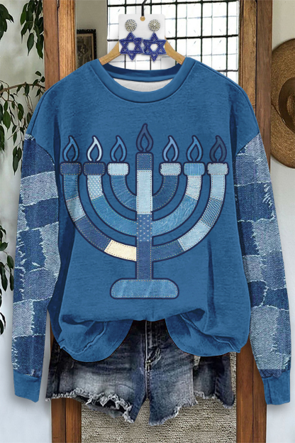 Hanukkah Denim Print Sweatshirt