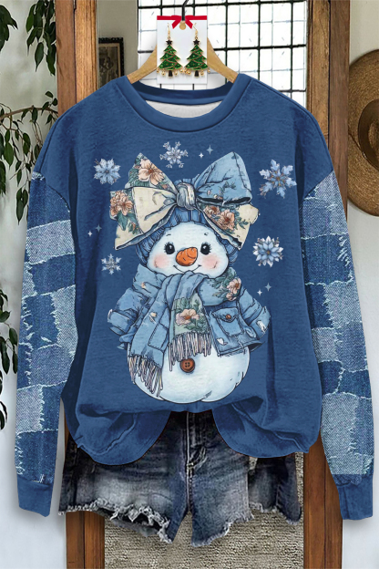 Christmas Snowman Denim Print Sweatshirt