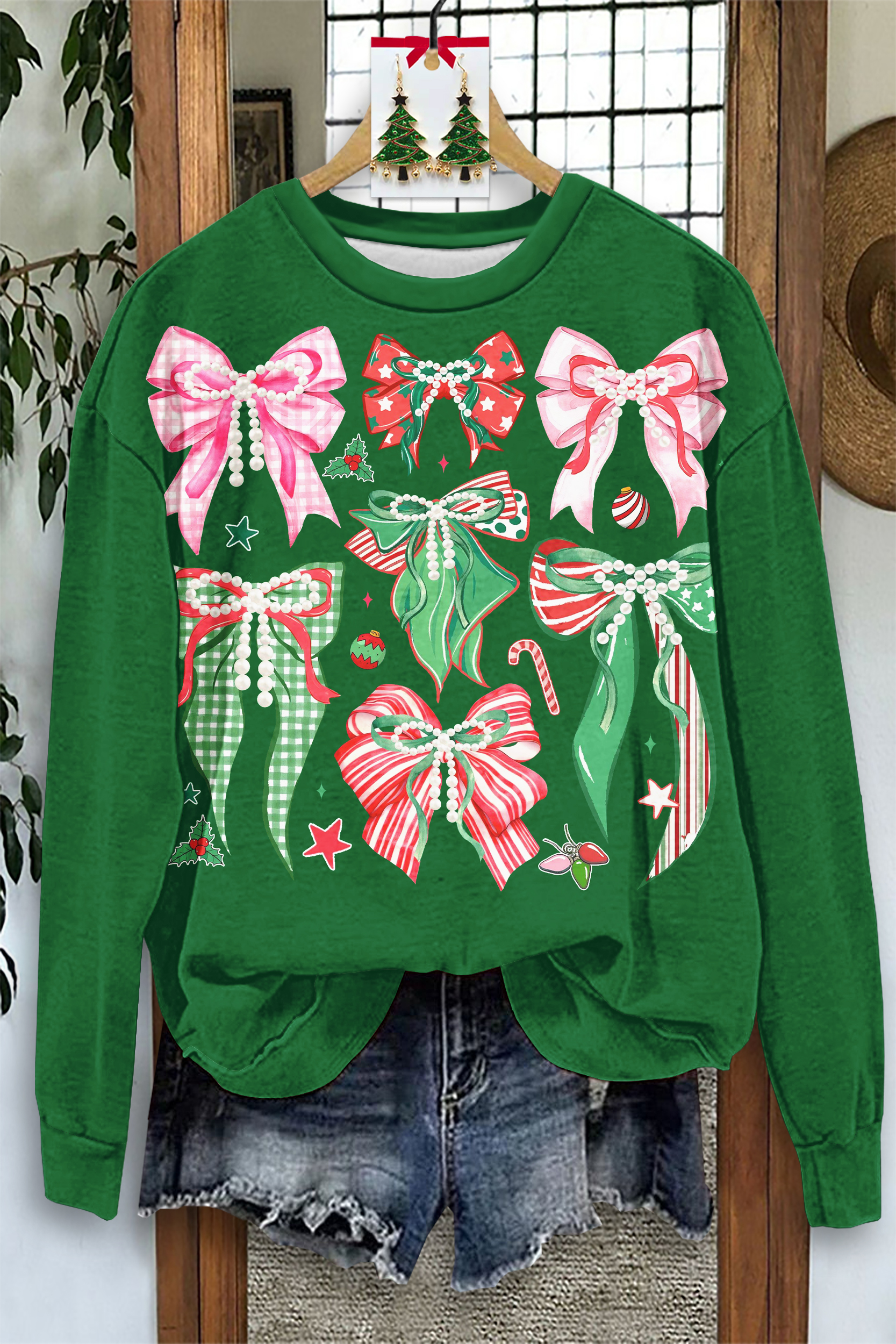 Christmas Bow Print Sweatshirt
