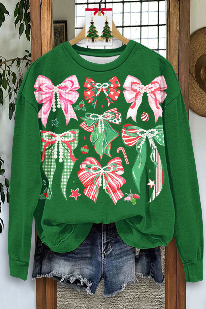 Christmas Bow Print Sweatshirt