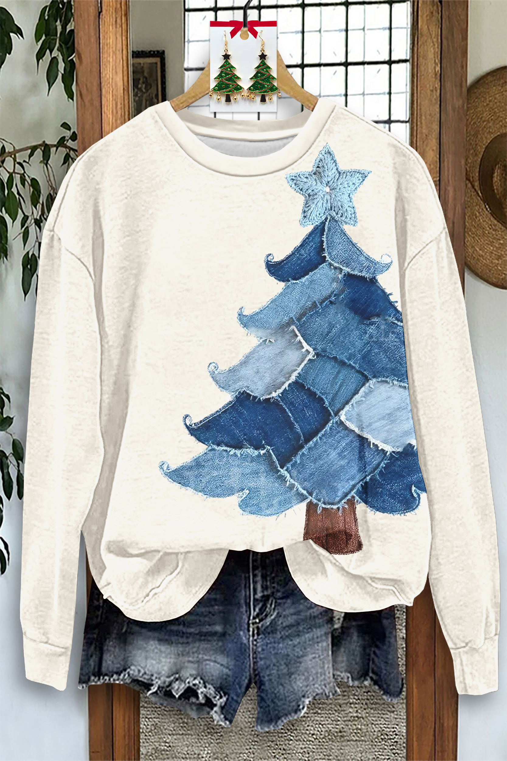 Christmas Tree Denim Print Sweatshirt