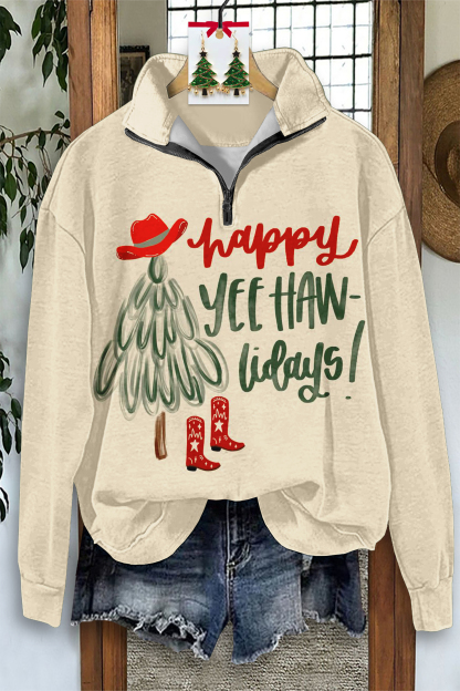 Western Christmas Tree Hat Zip-Up Sweatshirt
