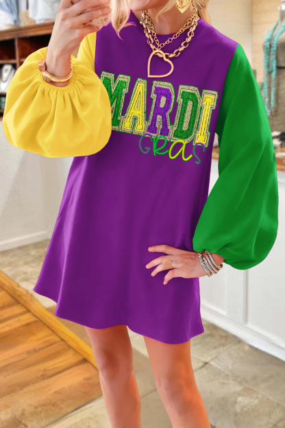 Mardi Gras Color Blocking Sweatshirt Dress