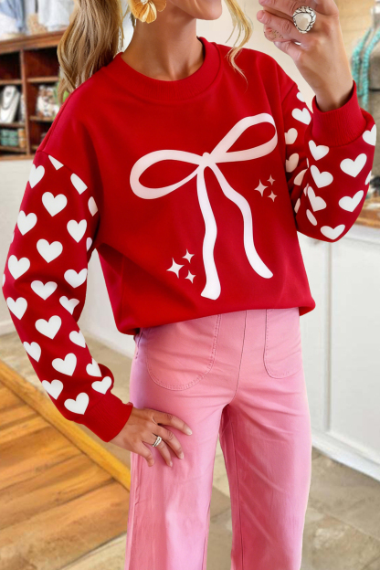 Valentine's Day Bow Heart Print Sweatshirt
