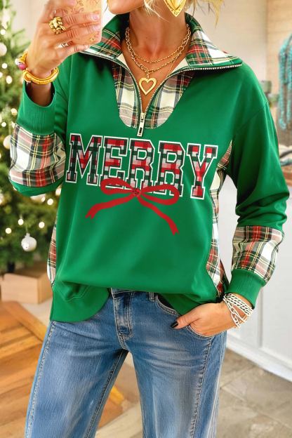 Merry Christmas Print Zip-Up Sweatshirt