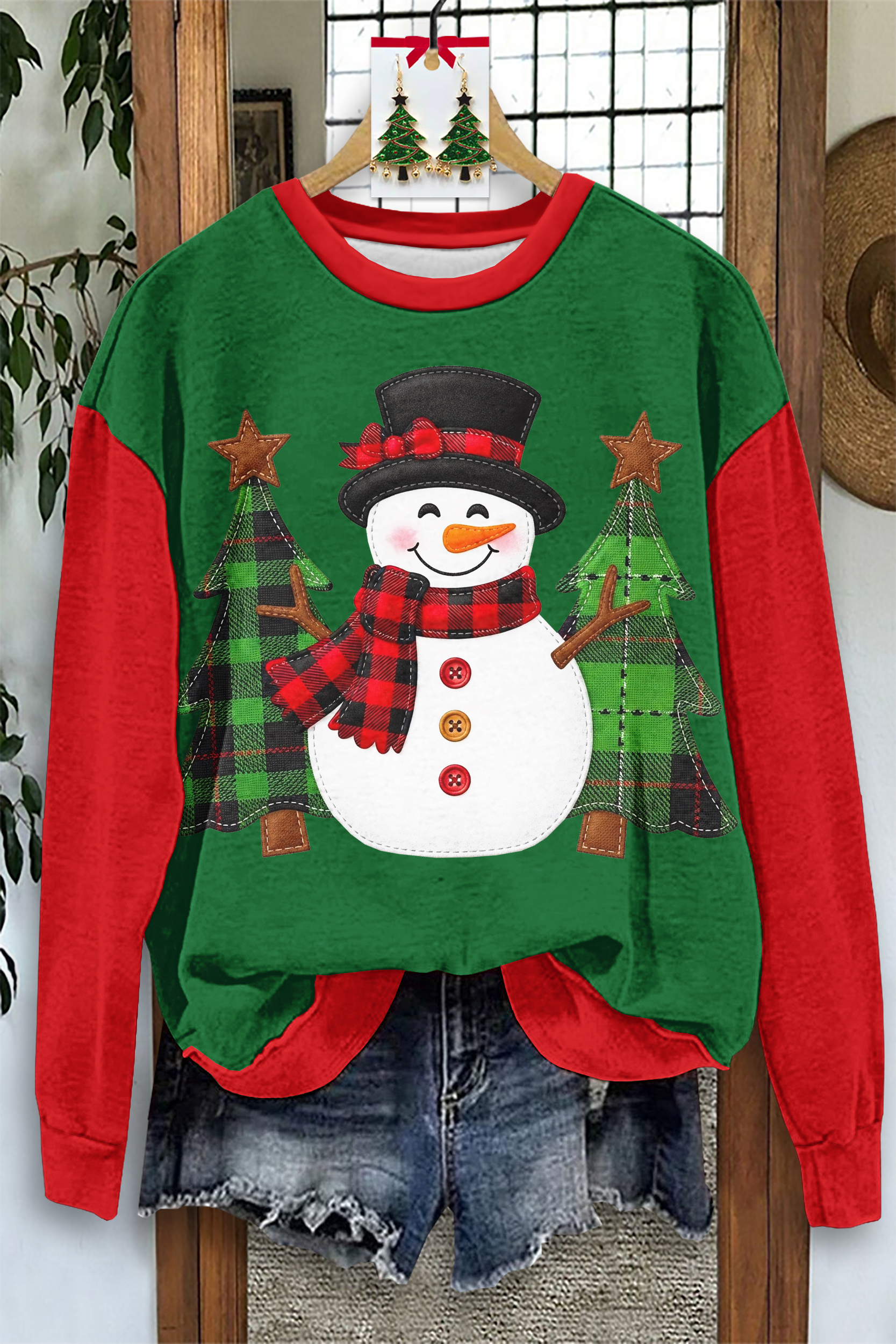 Cute Christmas Snowman Print Sweatshirt