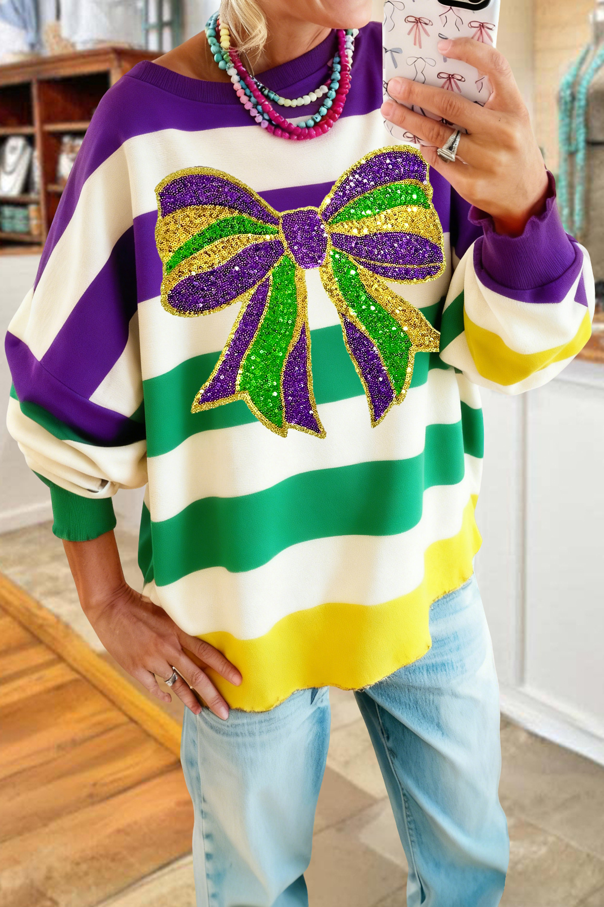 Classic Mardi Gras Bow Sweatshirt
