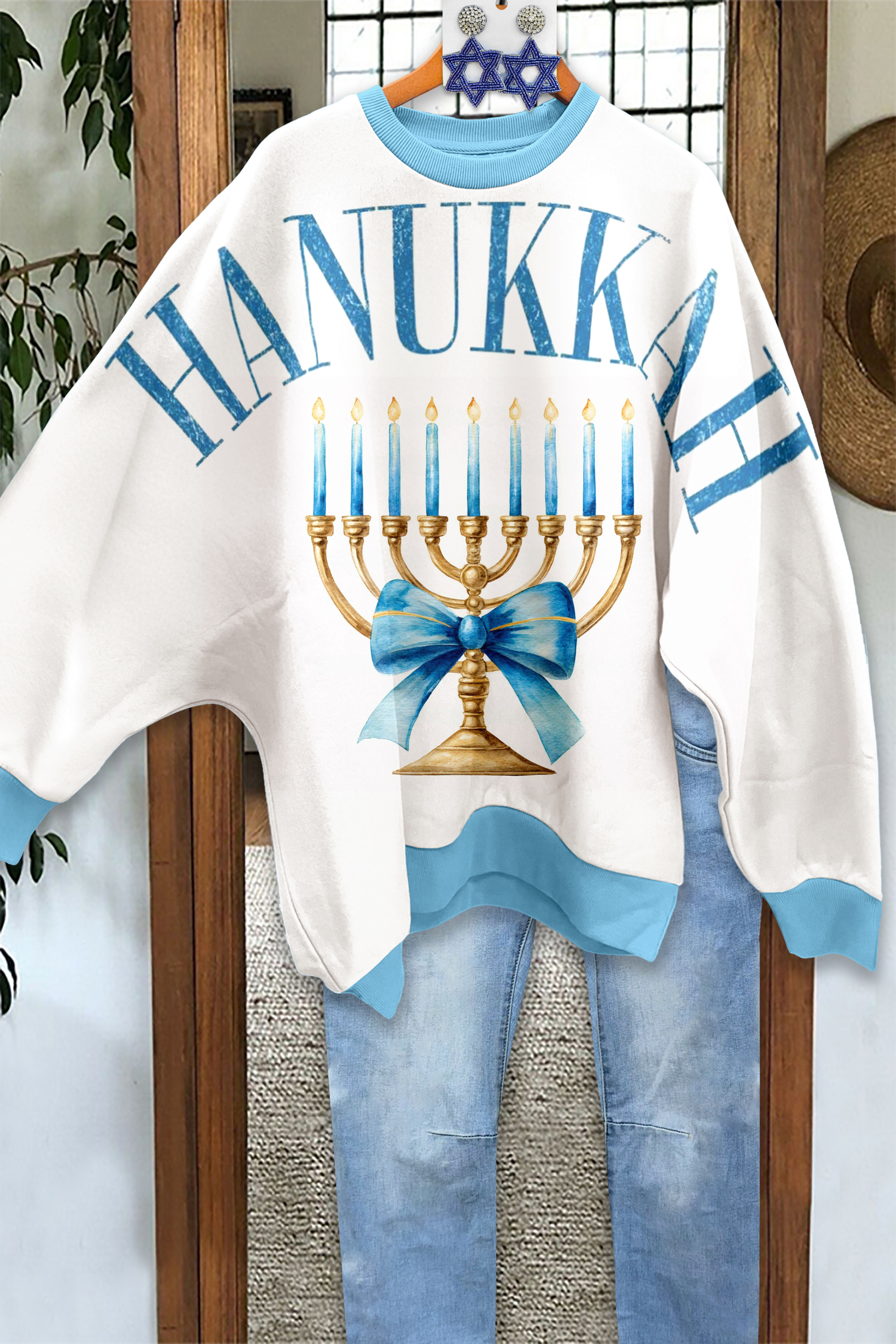 Hanukkah Candle Bow Oversized Sweatshirt