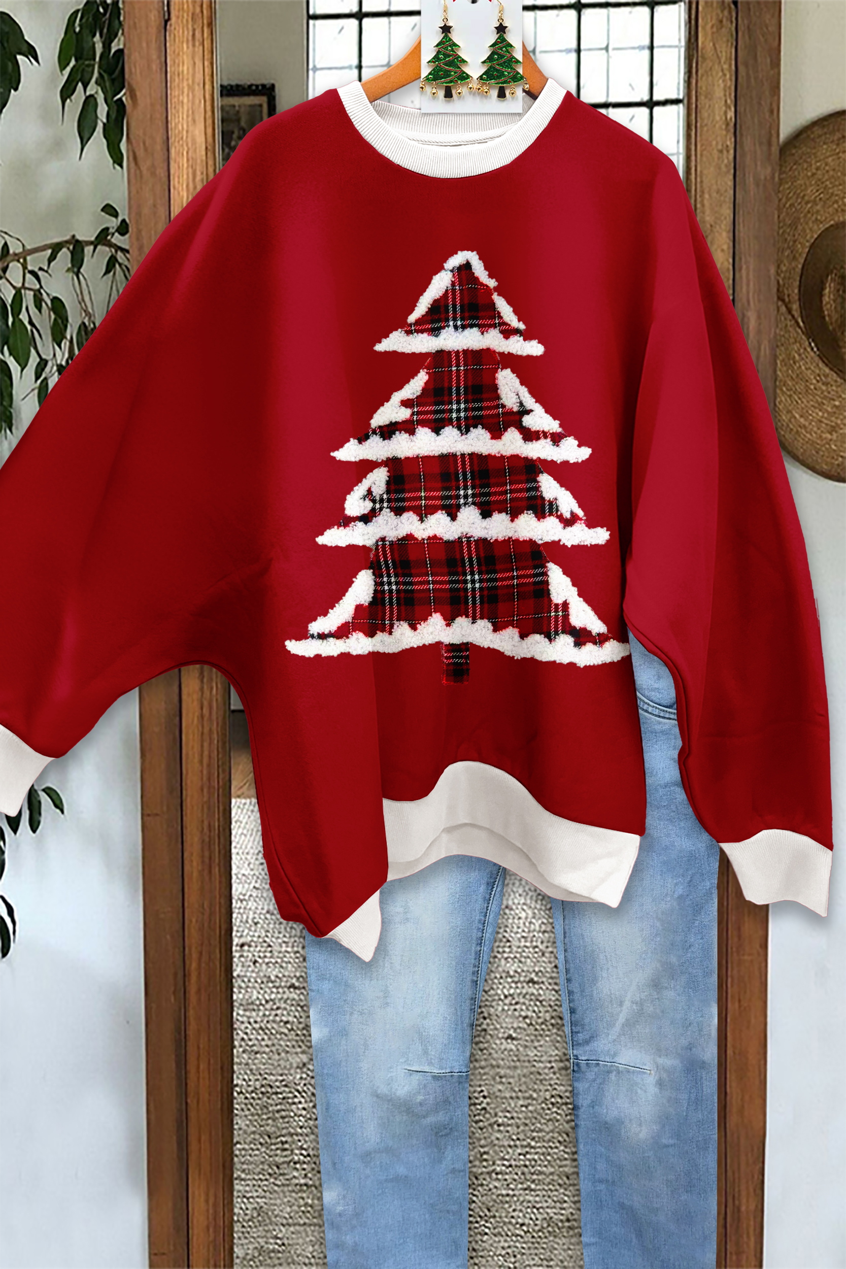 Christmas Tree Plaid Oversized Sweatshirt