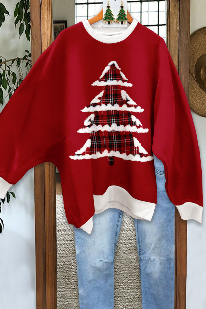Christmas Tree Plaid Oversized Sweatshirt