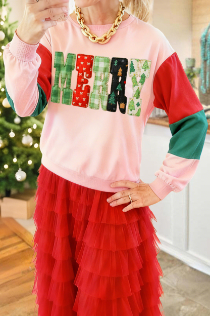 Merry Christmas Color Block Sweatshirt