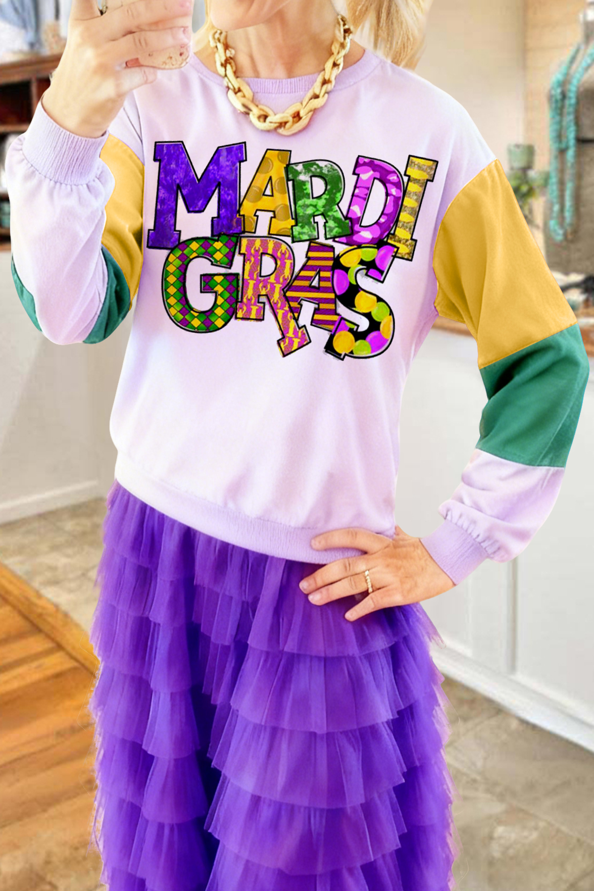 Mardi Gras Color Block Sweatshirt
