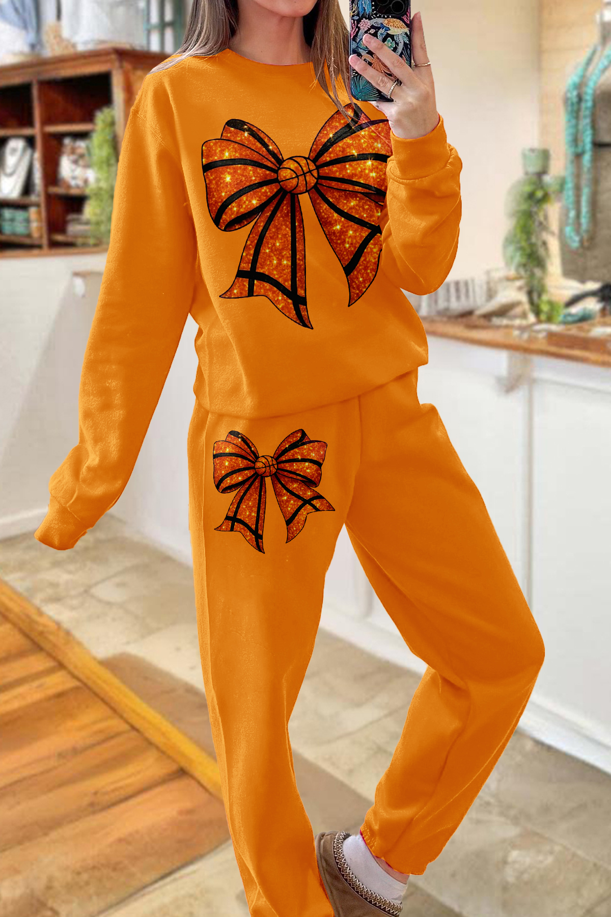 Basketball Game Day Bow Top And Pants Two-Piece Set