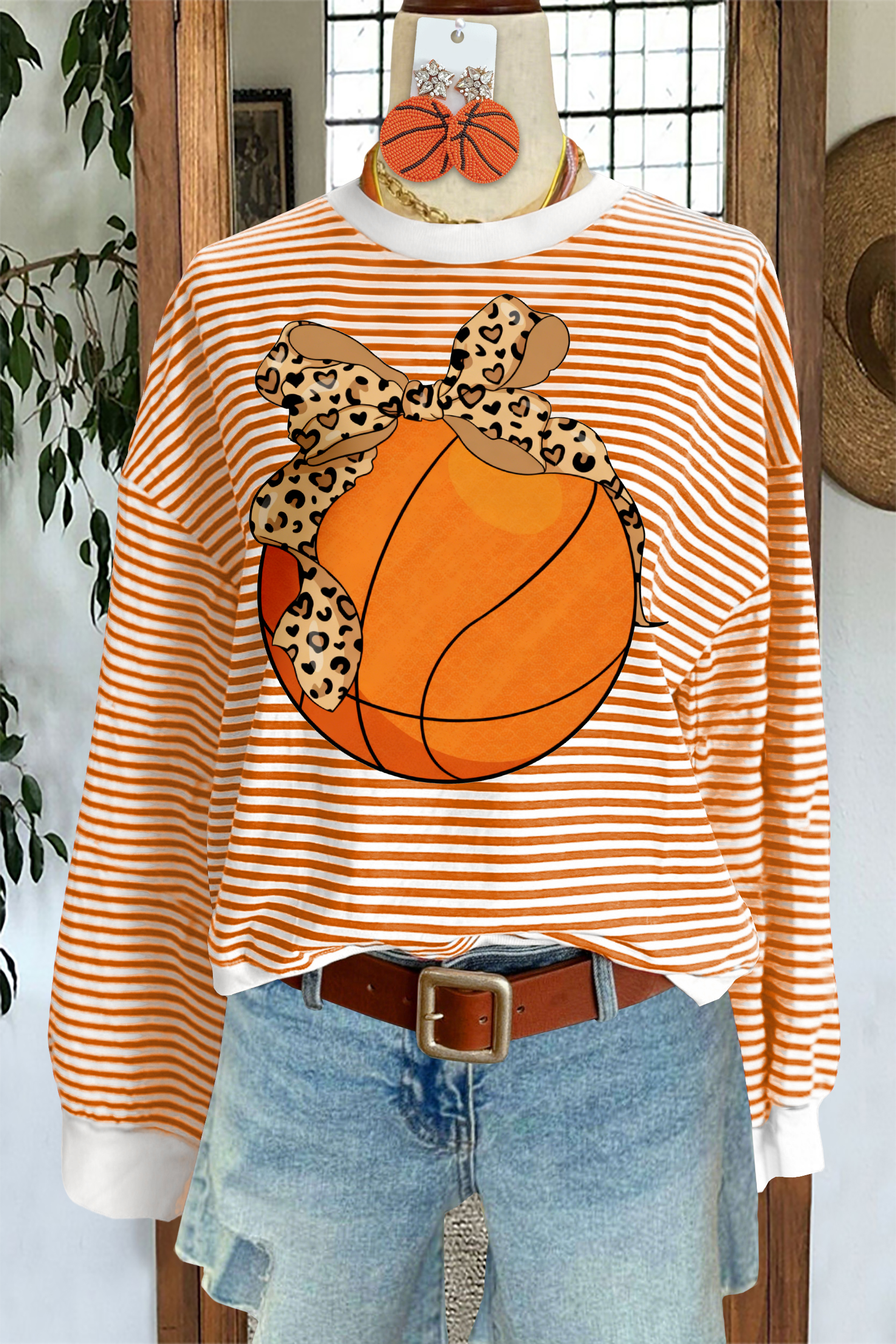 Basketball Game Day Striped Sweatshirt
