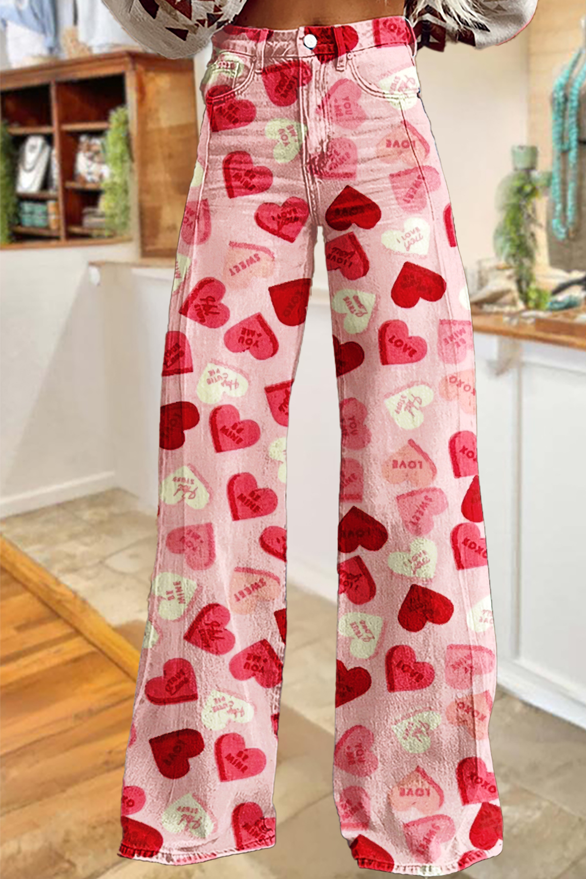 Valentine's Day Heart Wide-Leg Pants
