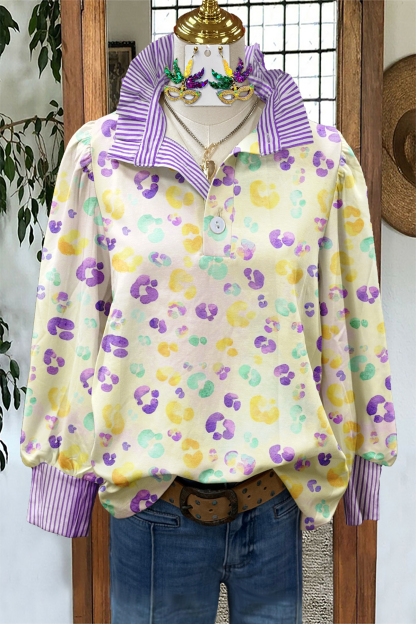 Mardi Gras Leopard Print Blouse