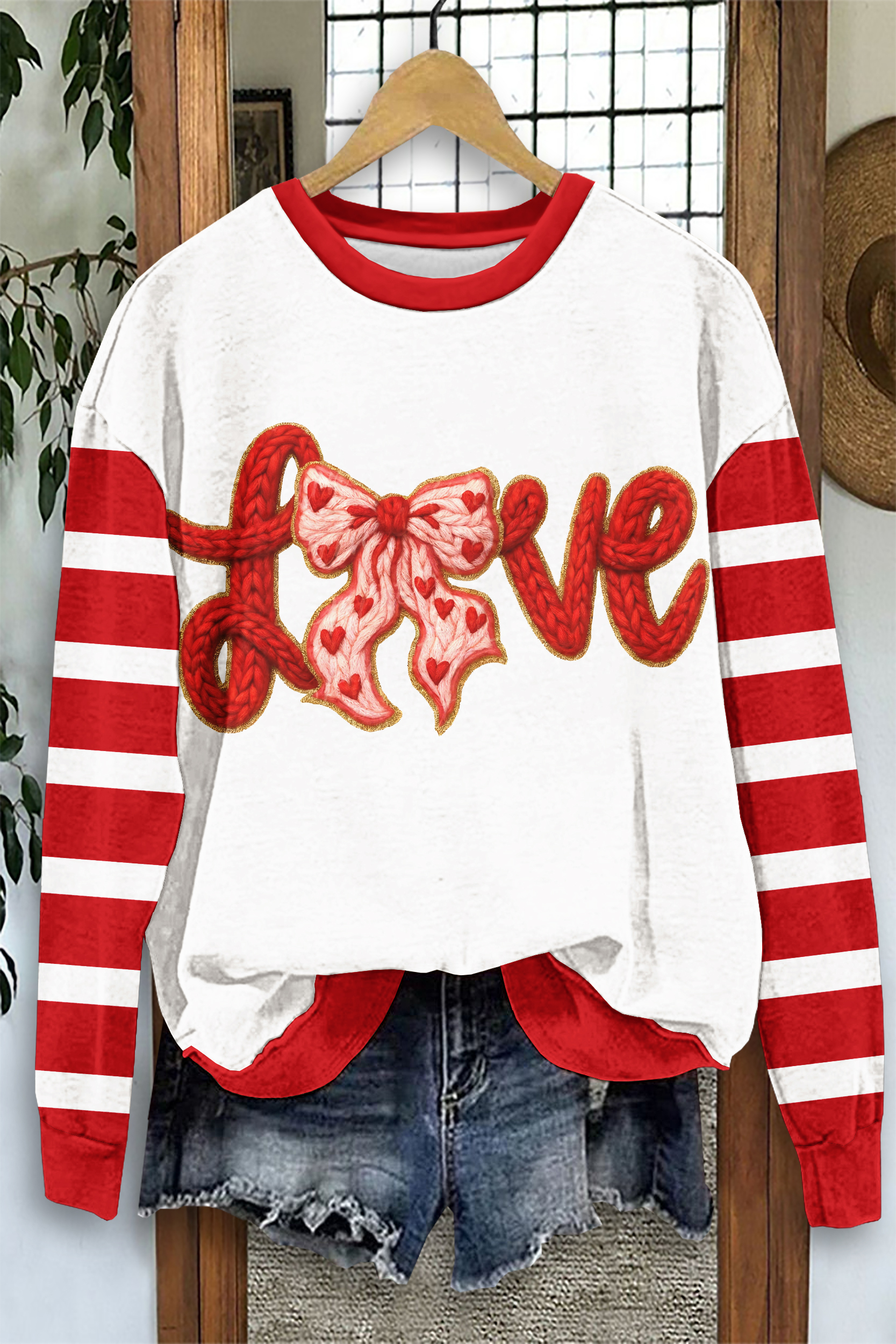 Valentine's Day Heart Striped Sweatshirt