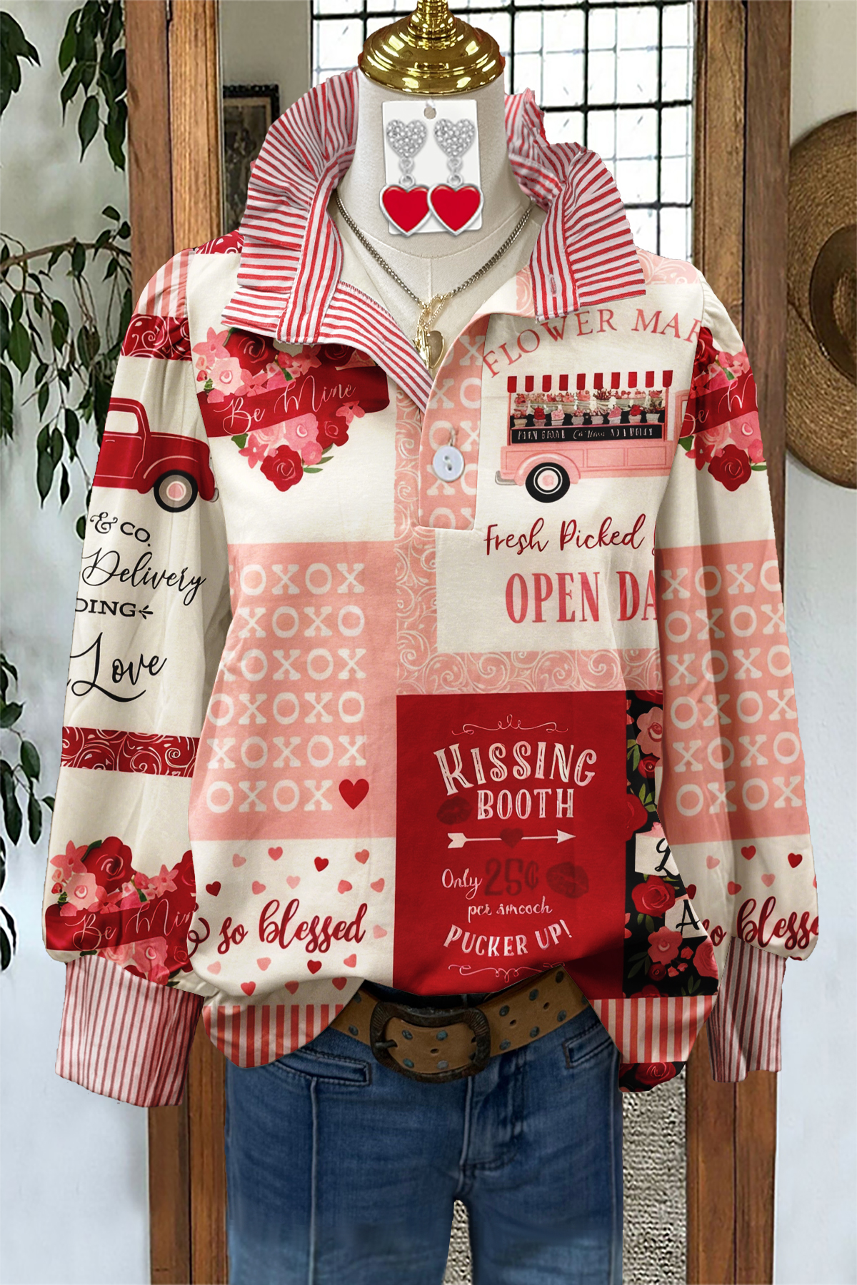 Valentine's Day Patchwork Pattern Blouse