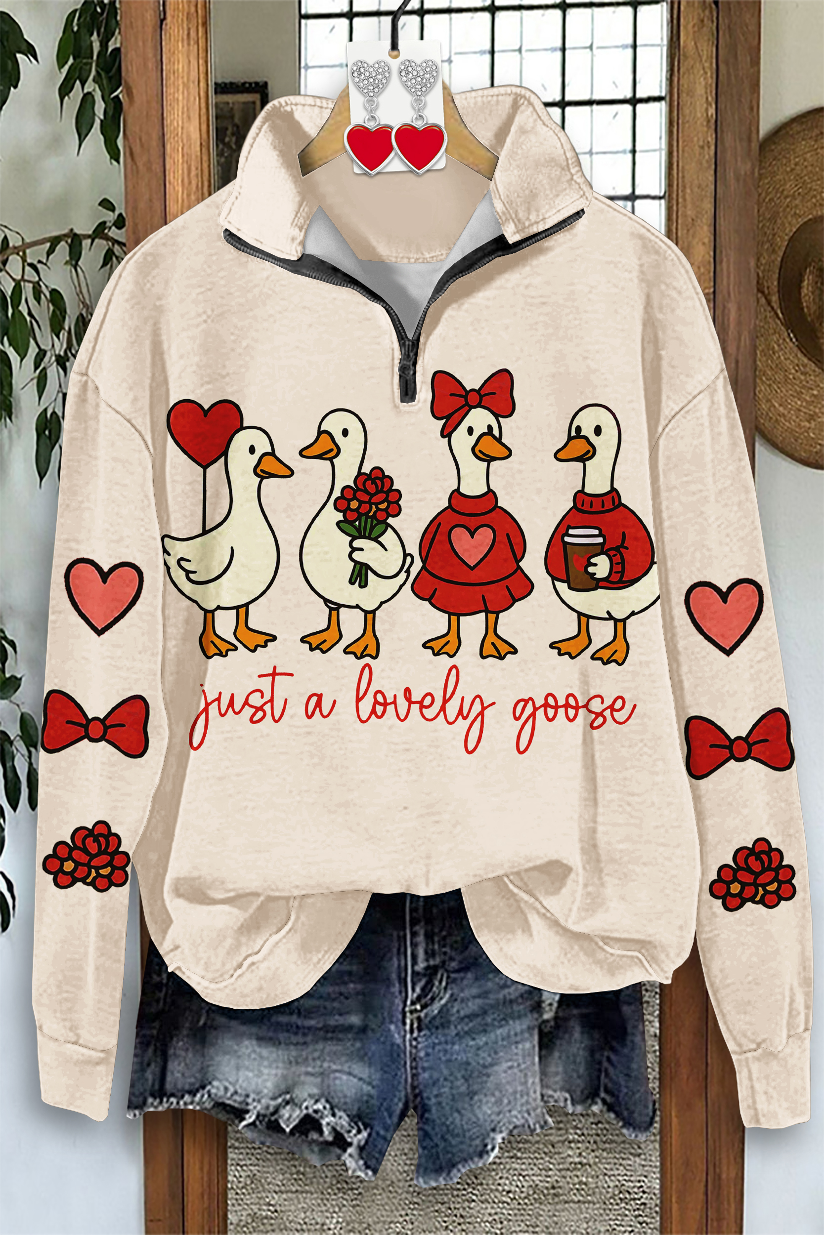 Valentine's Day Duck Zip-up Sweatshirt