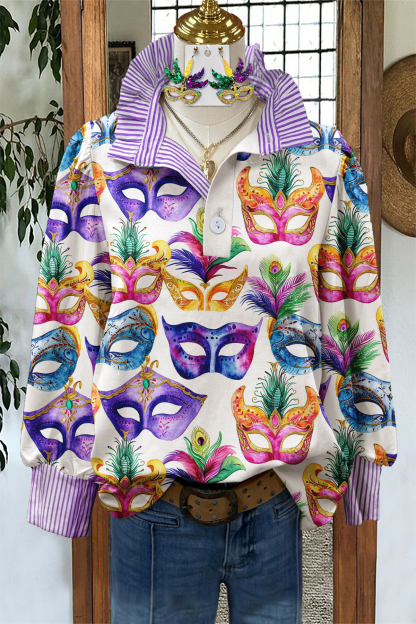 Mardi Gras Mask Striped Blouse