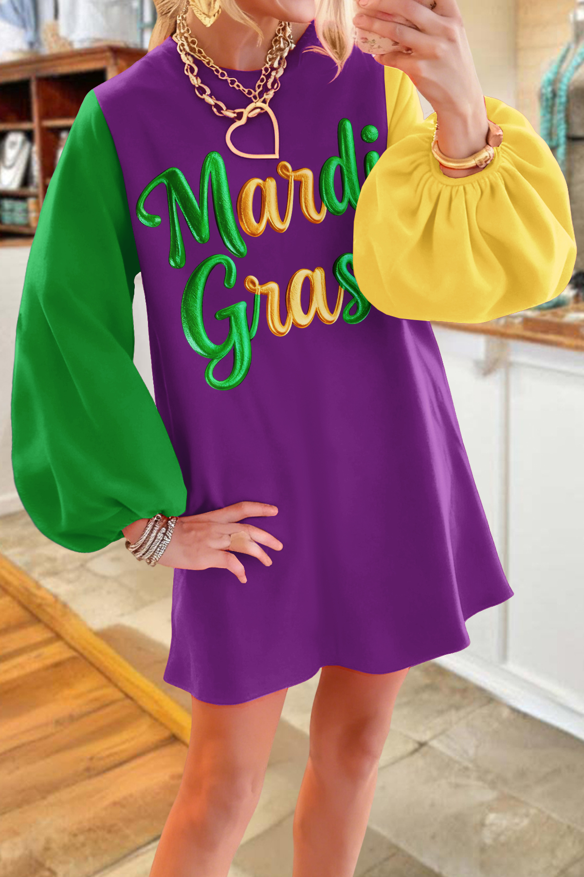 Mardi Gras Color Block Sweatshirt Dress